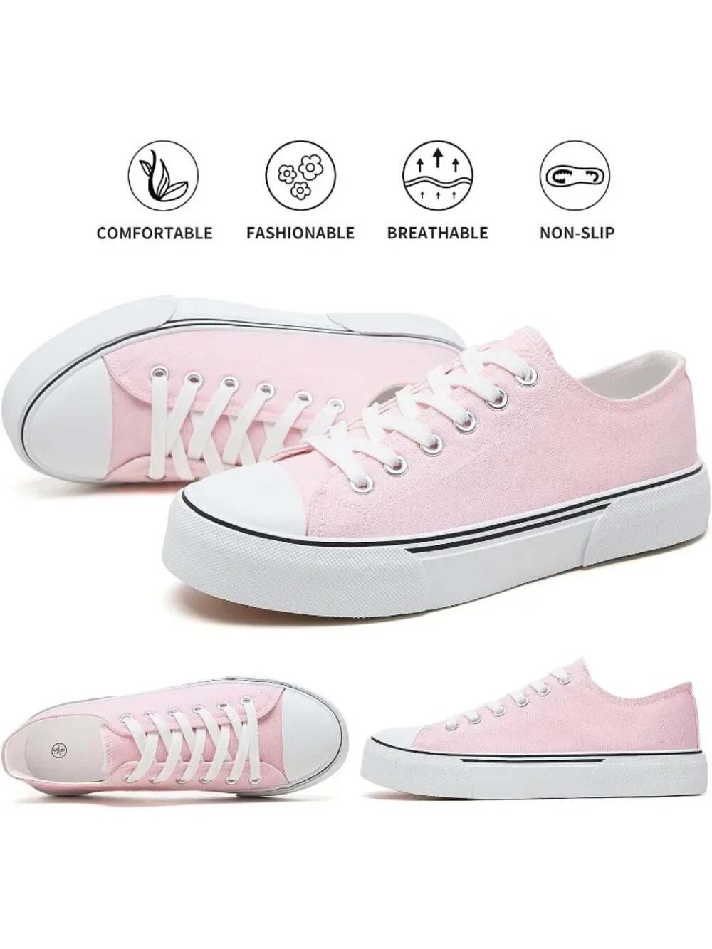 Women's Pink Lightweight Low Top Canvas Slip On Casual Fashion Sneakers